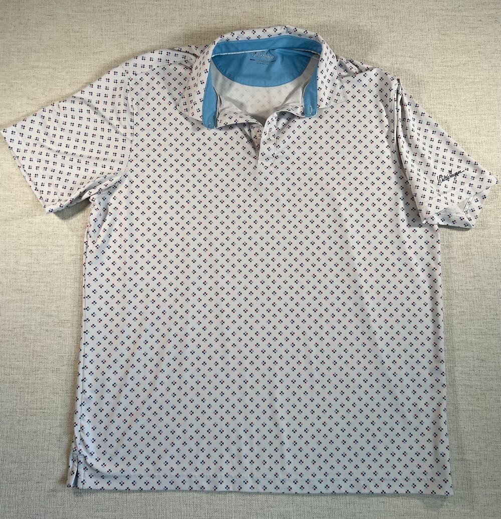 Walter Hagen Performance II White Blue Red Pattern Golf Polo – Men’s Large